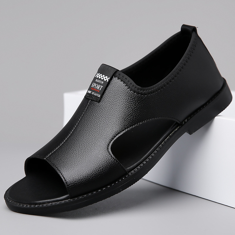 Men’s Convertible Back Cover Genuine Leather Slide Sandals, Slip On Two-Wear Casual Walking Slippers_vogvips.com