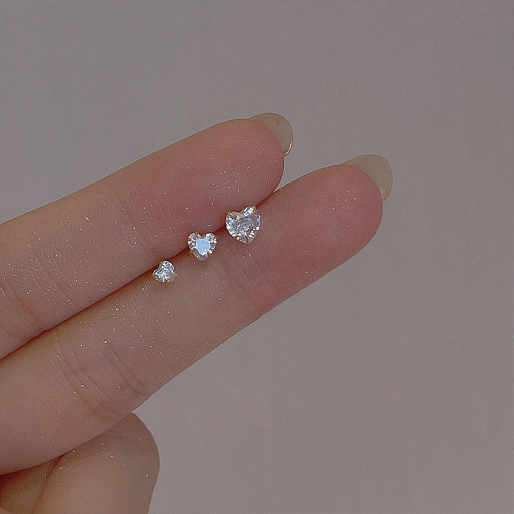 Ear Studs Classification 3 Pieces Set 925 Sterling Silver Zircon Heart Shape Ear Studs