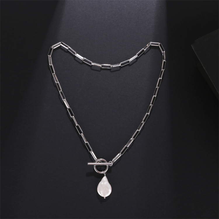 Elegant Water Droplets Stainless Steel Freshwater Pearl Toggle Pendant Necklace display picture 4