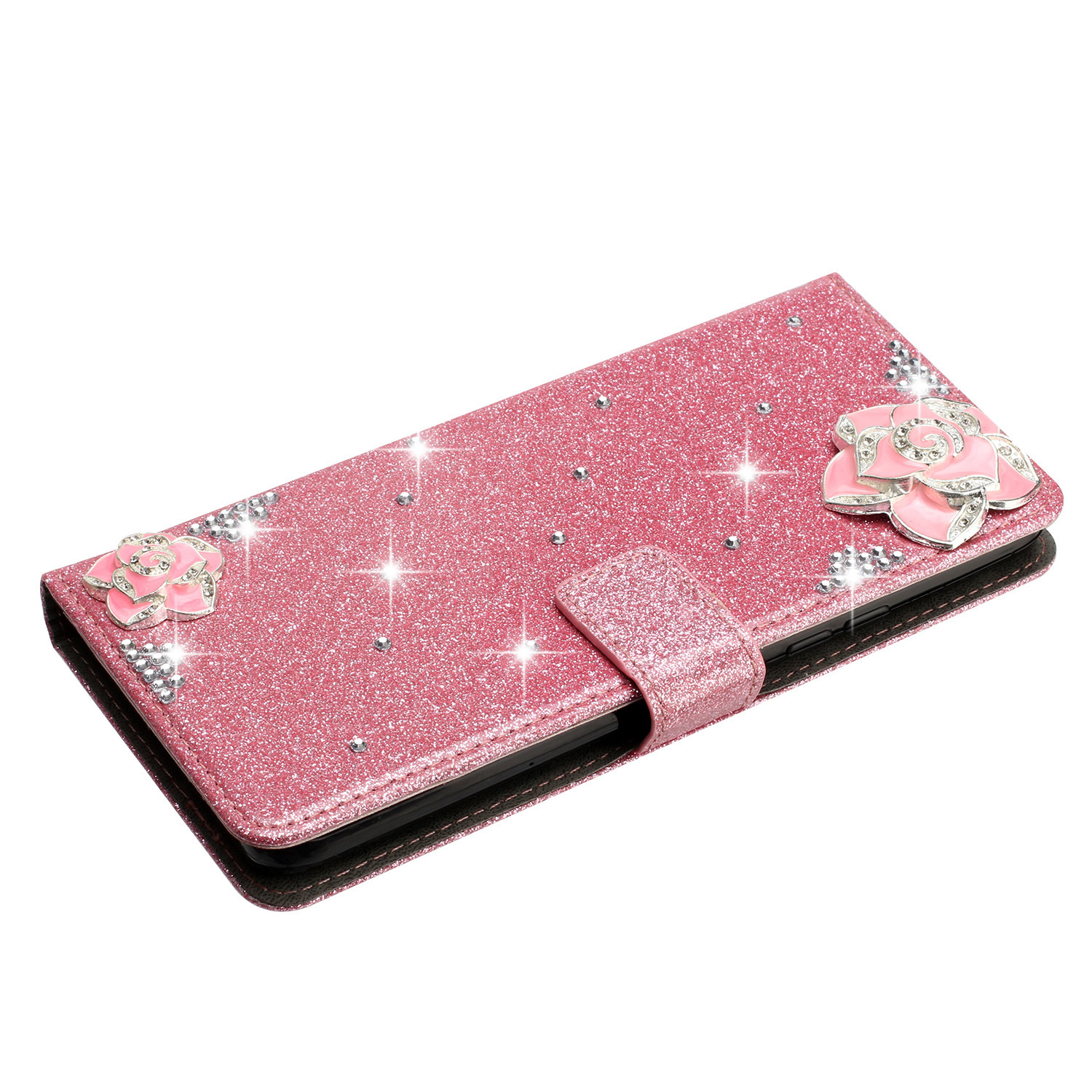 Suitable for iPhone 14PROMAX butterfly studded sparkling diamond Samsung S23U luxury flip cover leather case_voghion.com