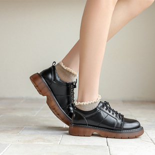 2023 New British Genuine Leather Brown Shoes Women's College-style Retro Dress Lace-up Shoes