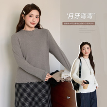韩系简约木耳边正肩T恤冬胖mm大码女装保暖显瘦内搭打底上衣66101