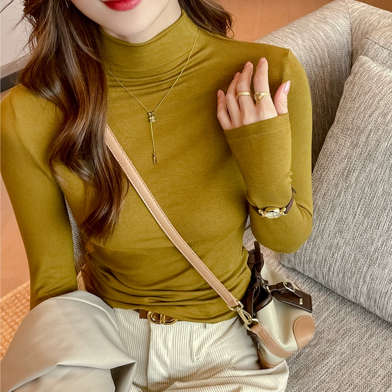 Long-Sleeve High-Collar T-Shirt, Slim Fit Autumn Demi-Season, Sizes S–XL