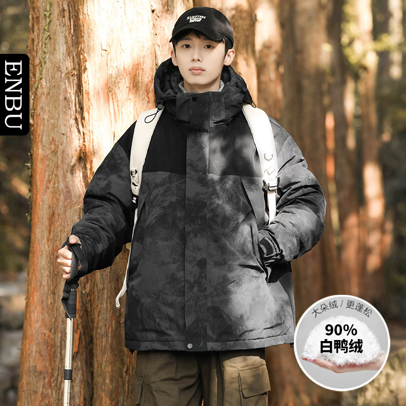 Enbu Windproof down Jacket Couple's Korean Style Sports Casual Trendy down Warm Loose Coat for Men and Women