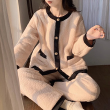 「加厚加绒」新款珊瑚绒睡衣女秋冬法兰绒保暖毛绒小香风开衫套装