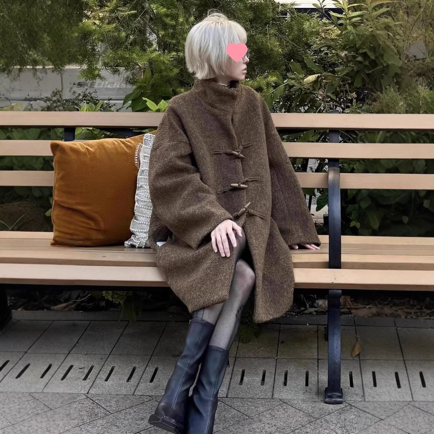 Autumn and Winter Cocoon-Shaped Stand-Up Collar Horn Button Outwear Jacket for Women Casual Lazy Mid-Length Loose Flesh-Covering Jacket