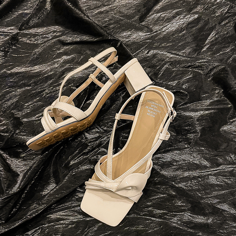 Sandal nữ da bò hoa Calla gót vuông 6 cm quai mảnh khóa đầu vuông da thật ghép màu hở ngón — Màu đen, Màu vàng, Màu trắng be chi tiết 44