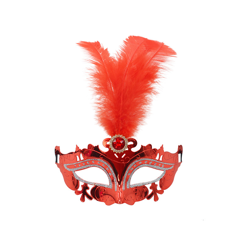 Máscara de media cara, máscara de ojos de carnaval, plumas de hada, decoración de diamantes de imitación electrochapados, accesorio para fotos de influencer estilo INS