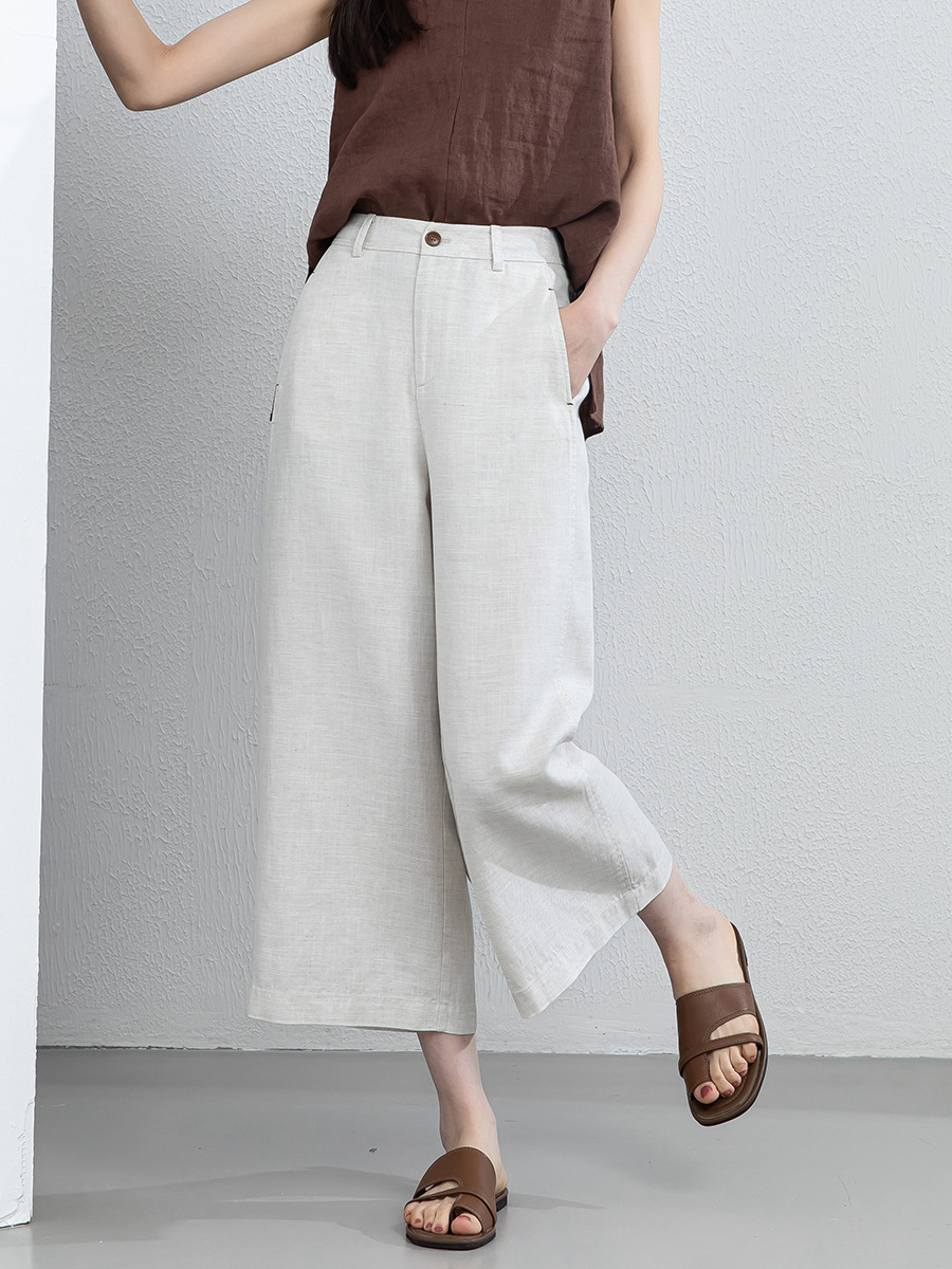Quần culottes nữ ống rộng dáng suông chất liệu linen phối tencel mùa hè — Màu sắc