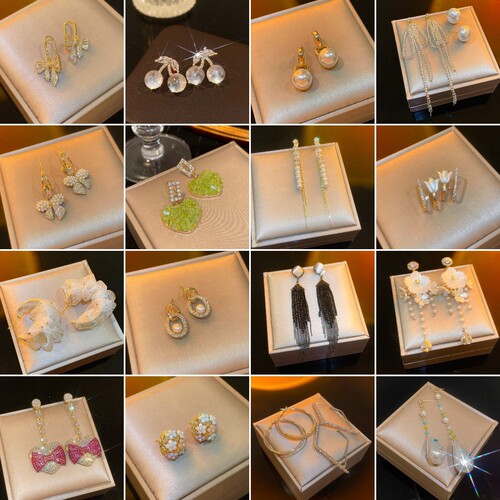 Silver needle real gold electroplated zircon pearl bow earrings light luxury luxury internet celebrity fashionable temperament earrings wholesale