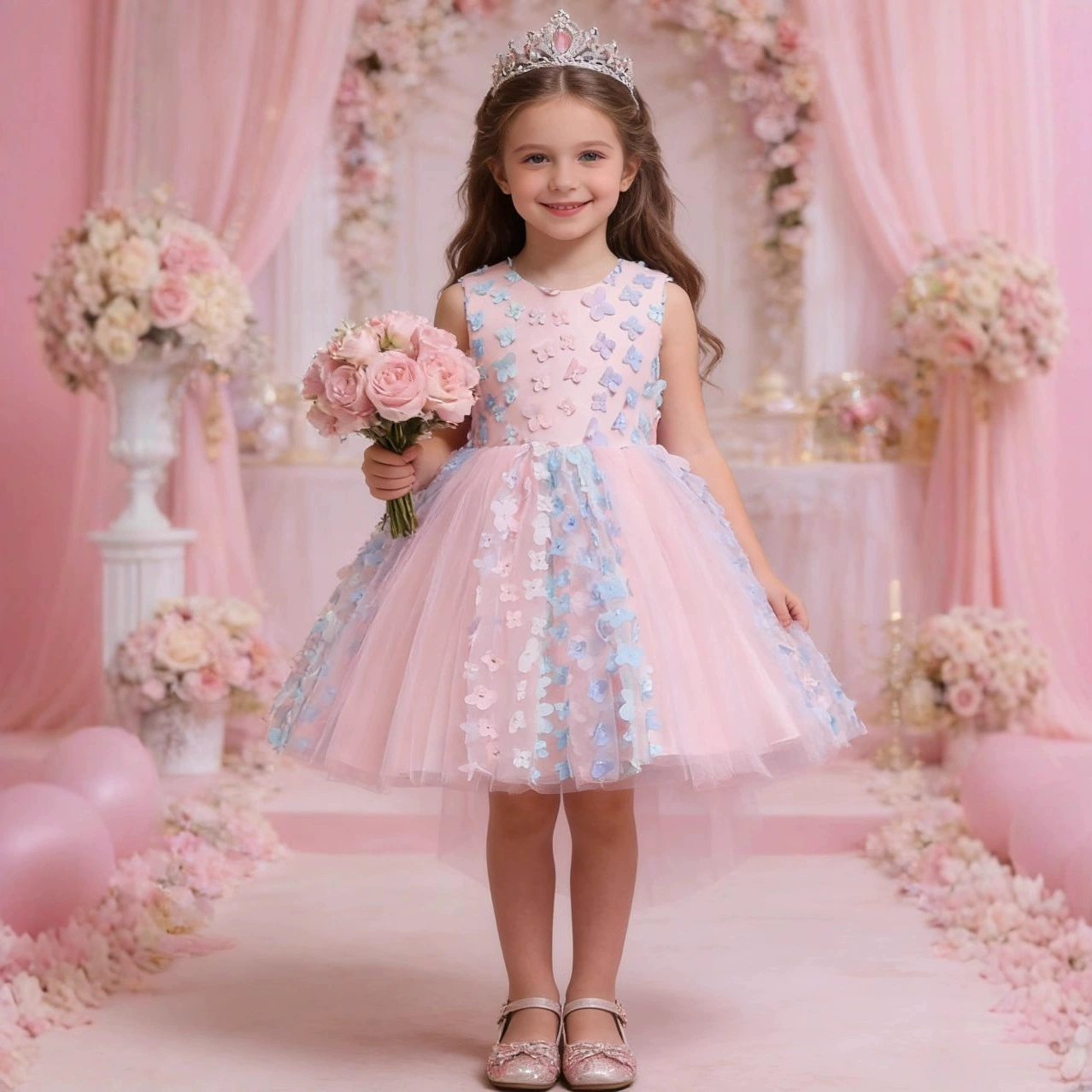 Амазонки Детские Принцесса платье ребенка один год цветок девушка свадебное платье девочка без рукавов платье осень и зима