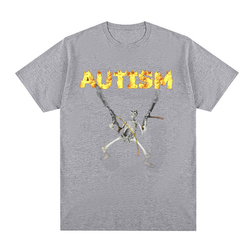 Skeletron Fashion Trend Funny Cotton Casual Hip-Hop Men's T-Shirt Joke T-Shirt Humorous T-Shirt Autism Skeleton Short Sleeve