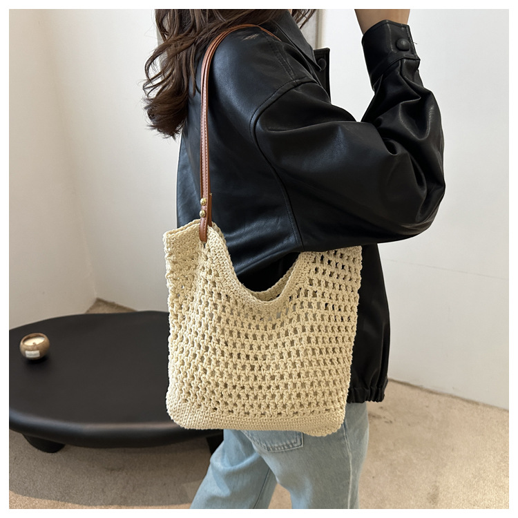 Artistic and retro hand-woven bags, casual cotton thread single-shoulder bags, tote bags, woolen bags, shopping bags for women undefined