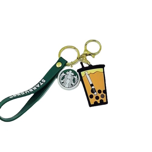 创意新巴克珍珠奶茶杯钥匙扣冰淇淋配饰盲盒背包挂件圈链礼品批发