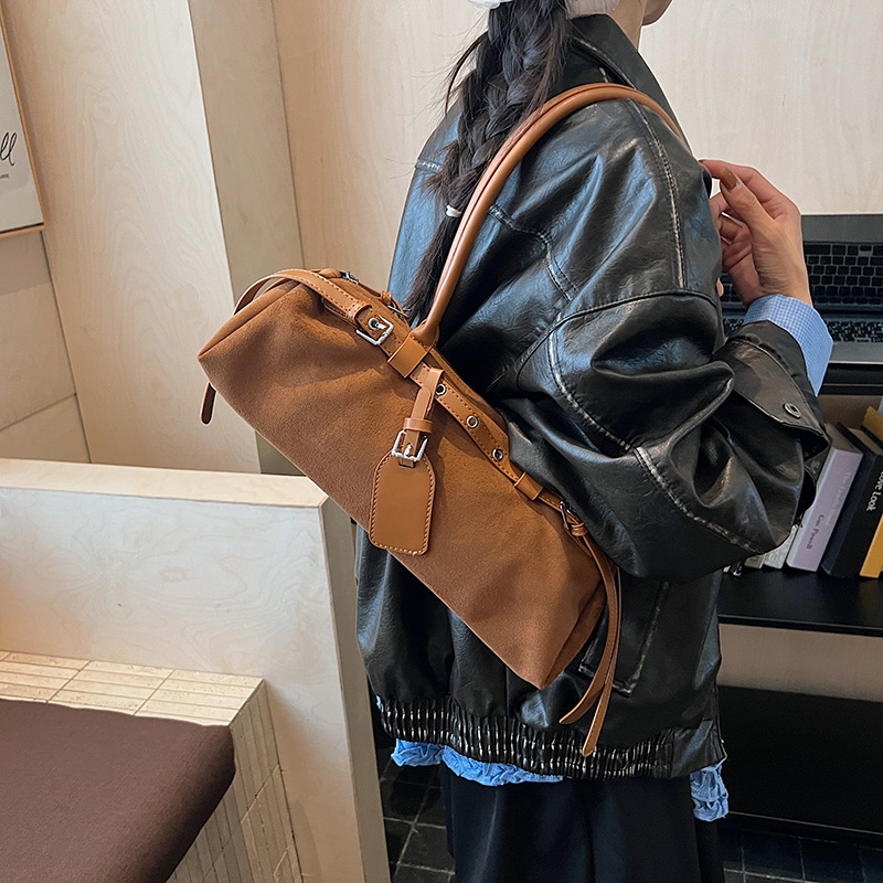 Luxury Trendy Retro Baguette Bag For Women 2025 Cross-Border New Suede Versatile Casual Single Shoulder Underarm Bag - Thumbnail 3