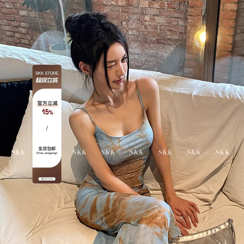 Skk Store Sexy Tie-Dye Printed Slimming Design Dress for Women Summer Skk Store Sexy Tie-Dye Printed Slimming Design Dress for Women Summer