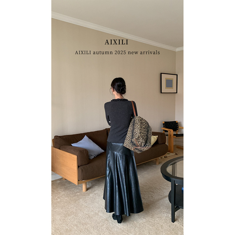 AIXILI爱西里-拼接木耳花边设计针织长袖显瘦百搭上衣针织衫15519|undefined