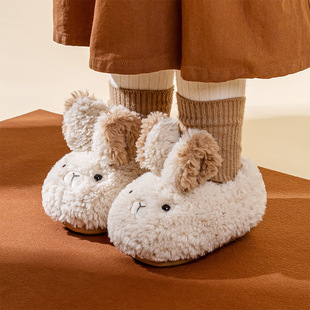 Happy Mary Children's Cotton Shoes Rabbit plush Bag Heel Slippers Baby Winter Home Warm Fluffy Shoes fleece-lined