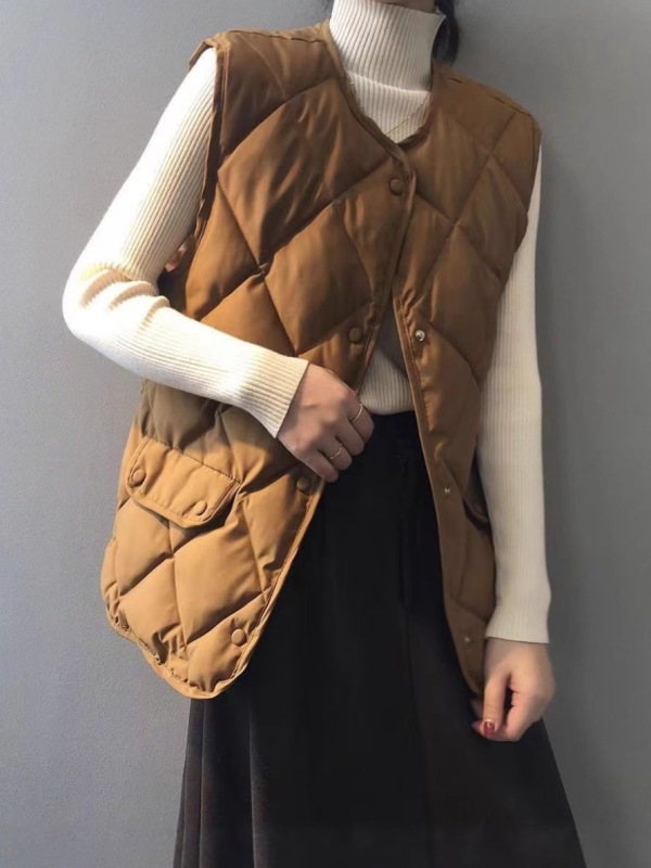 法式秋冬棉服马甲女坎肩背心菱格夹棉外套外穿小个子宽松马夹外套|undefined