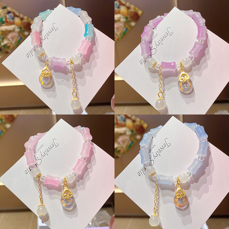 New Chinese-Style Bamboo Bracelet with Imitation Jade Peace Pendant, Symbolizing Continuous Progress, a Niche Exquisite Accessory Popular in Tourist Areas