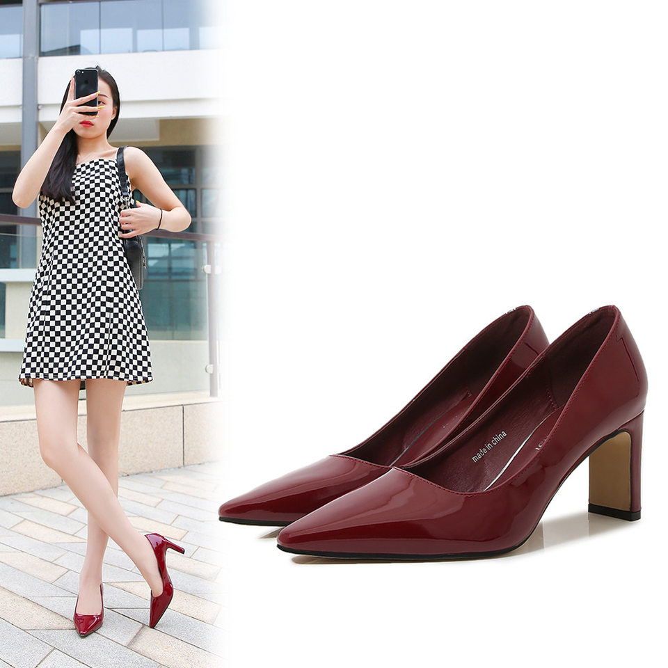 Giày cao gót nữ mũi nhọn gót vuông miệng nông kiểu Pháp thanh lịch, gót 3–6 cm — Màu bạc, Màu hồng, Màu mơ, Màu trắng