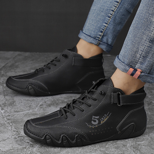 Large size men's leather boots, Octopus fashionable casual shoes, outdoor mid-top fashionable warm Martin boots