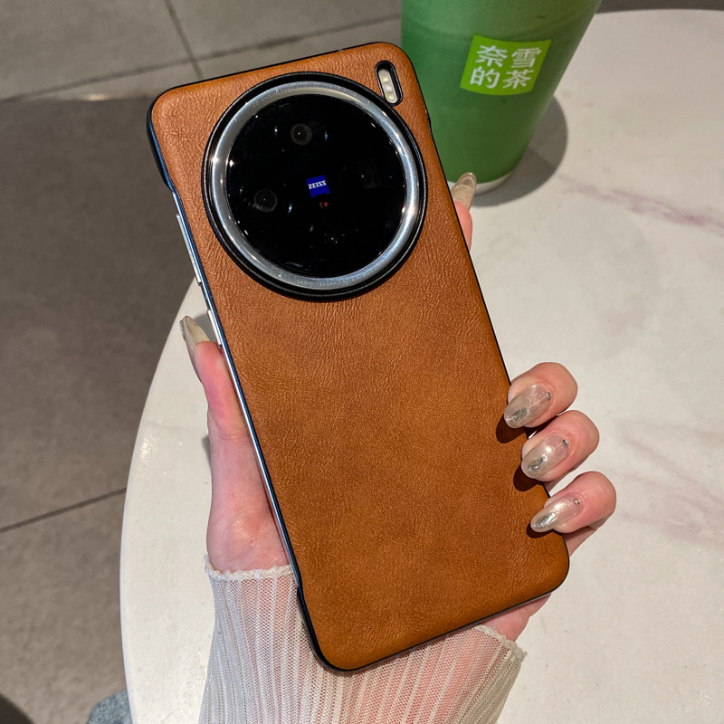 Cowhide Pattern Simple Borderless Suitable for X200 Mobile Phone Case X200Pro Classy Leather X200Promin New Dirt-Resistant Simple S20 Protective Cover for Men and Women S20Pro Ultra-Thin Half-Pack Hard Shell