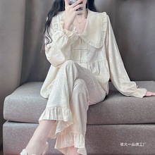 2025新中式盘扣睡衣女秋长袖法式甜美宫廷家居服冰丝仿真丝绸套装