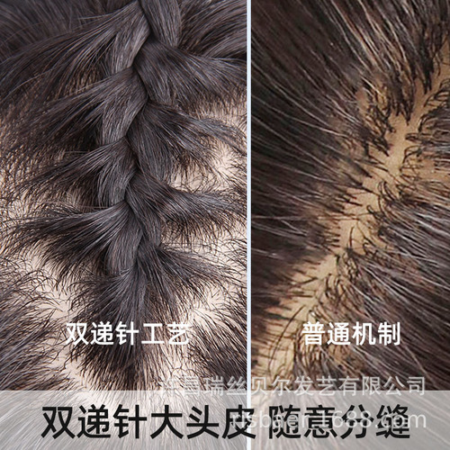 Double hand needle women's 3D wig piece for women's head real hair replacement piece to cover white hair and fluffy seamless bangs piece