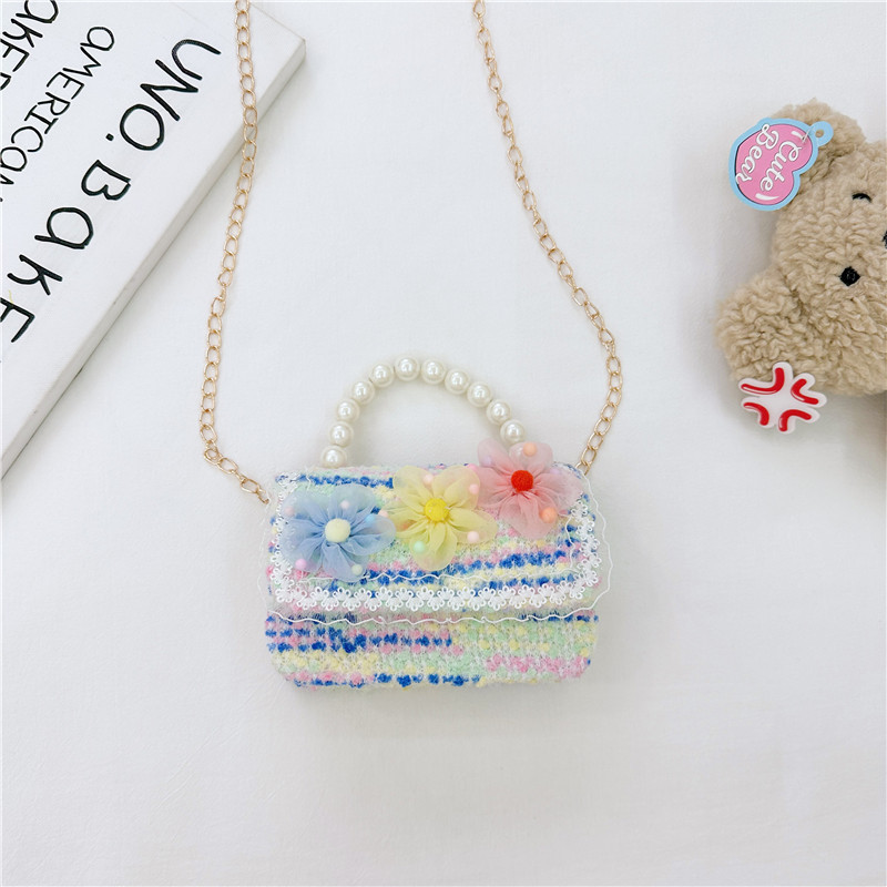 Bolso de La Perla de los niños bolsa 2023 nuevo algodón y lino pequeño bolso cuadrado de moda lindo flor niñas bolsa de mensajero decorativa
