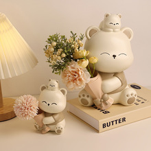 抱花熊摆件客厅创意花瓶桌面电视柜高颜值捧花装饰品可爱生日礼物