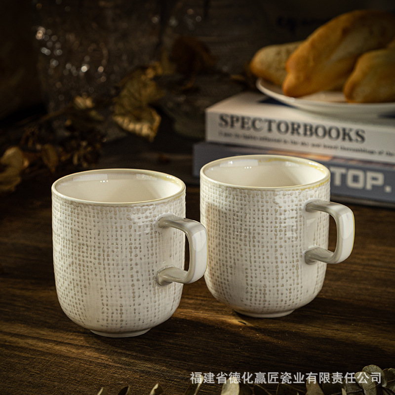 LZ simple tela de lino cerámica cubierta taza de café taza de café taza de desayuno retro nórdica taza de café