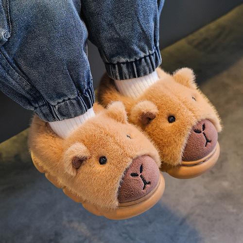 Kapibara Children's Cotton Slippers with Foot-Molding Sensation for Boys, Winter Cartoon Cute Non-Slip Indoor Home Slippers for Babies