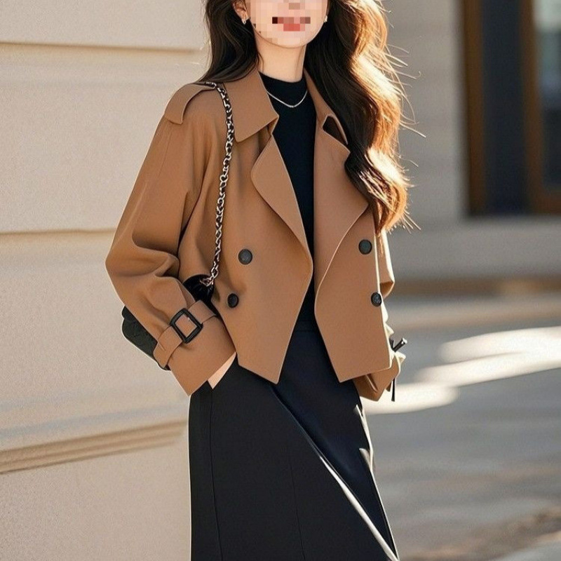 2025 New Autumn Korean Version Super Stylish Petite Versatile Coffee-Colored Trench Coat Short Jacket and Skirt Two-Piece Set
