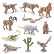 跨境仿真迷你沙漠动物套装仙人掌土拨鼠土狼山猫多款模型摆件玩具