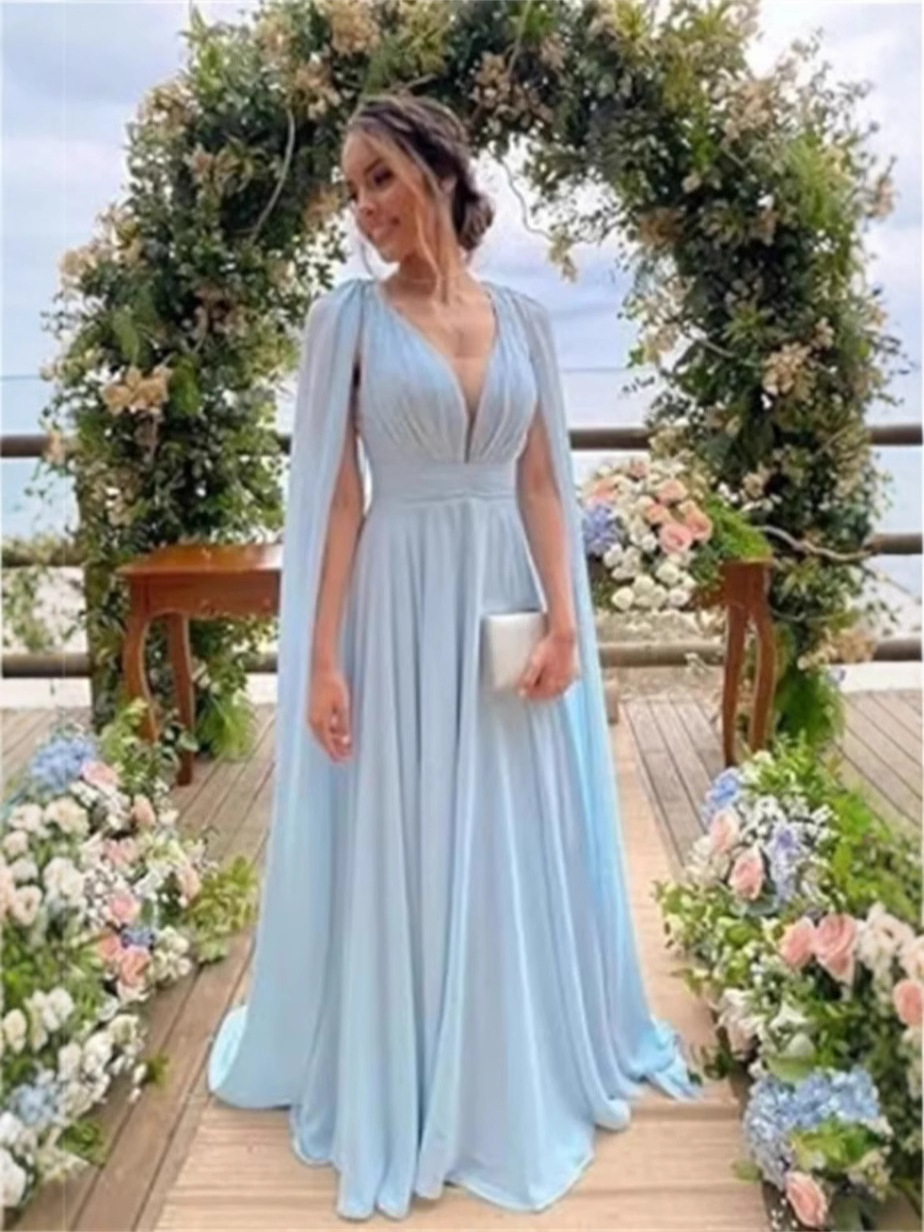 新款跨境纯色优雅收腰显瘦长飘演出服新娘敬酒服舞台主持人服装女