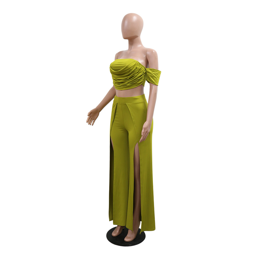 Women Wear Casual Suit Tube Top Split Wide Leg Pants