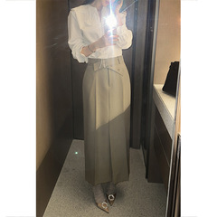 交叉腰西装半身裙女2025春秋新款高腰显瘦中长款开叉直筒包臀裙子