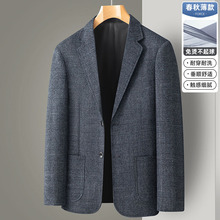 男式西服商务休闲格纹西装外套春秋款中年爸爸装单西上衣商务风