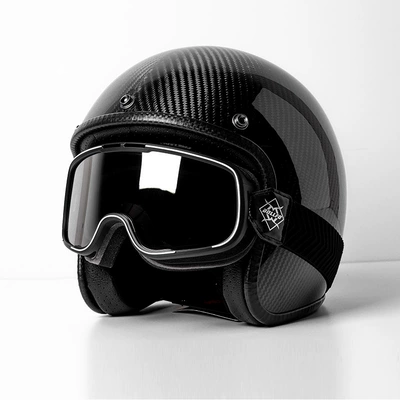 Motosiklet kaskı (dəbilqə) — Men's and Women's Motorcycle Helmet - 700-light-630-black-frame-silver-plated-black-band-goggles-m