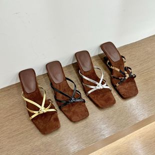 Wedge Leopard Print Slippers Women's Shoes Outer Wear 2025 New Style Skirt Slides silver High Heel Sandals