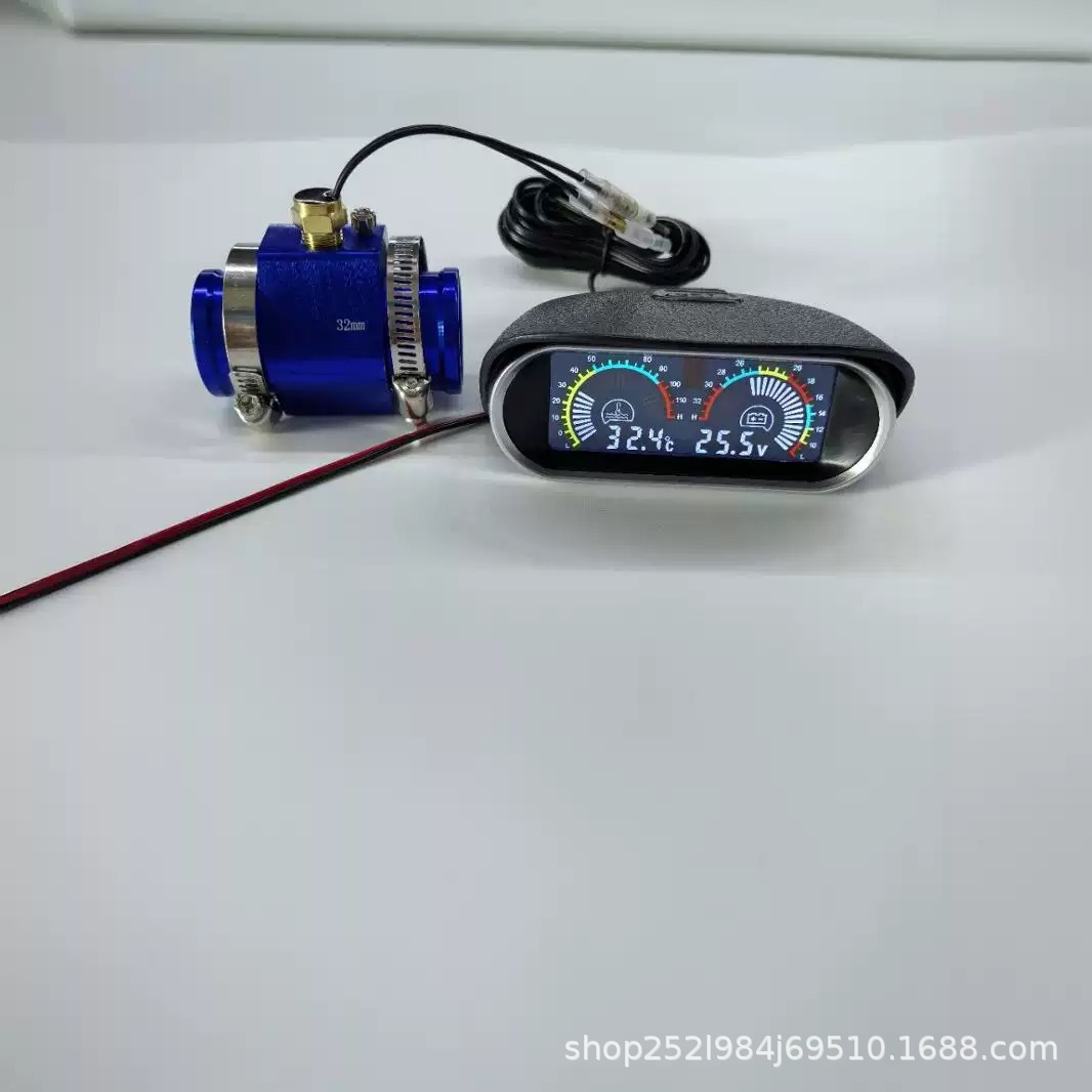 Car Water Temperature and Voltage Combination Gauge, Horizontal Two-In-One Integrated Gauge, Modified Truck Digital Display Water Temperature Gauge, Three-Way Agricultural Machinery