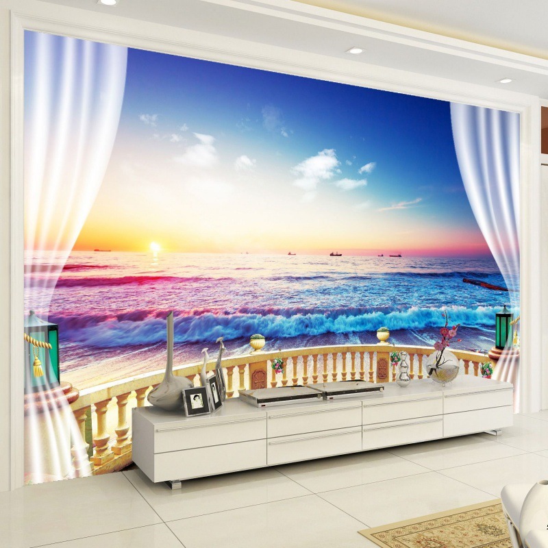 3d立体大自然风景壁纸电视背景墙装饰画卧室客厅沙发自粘贴纸壁画