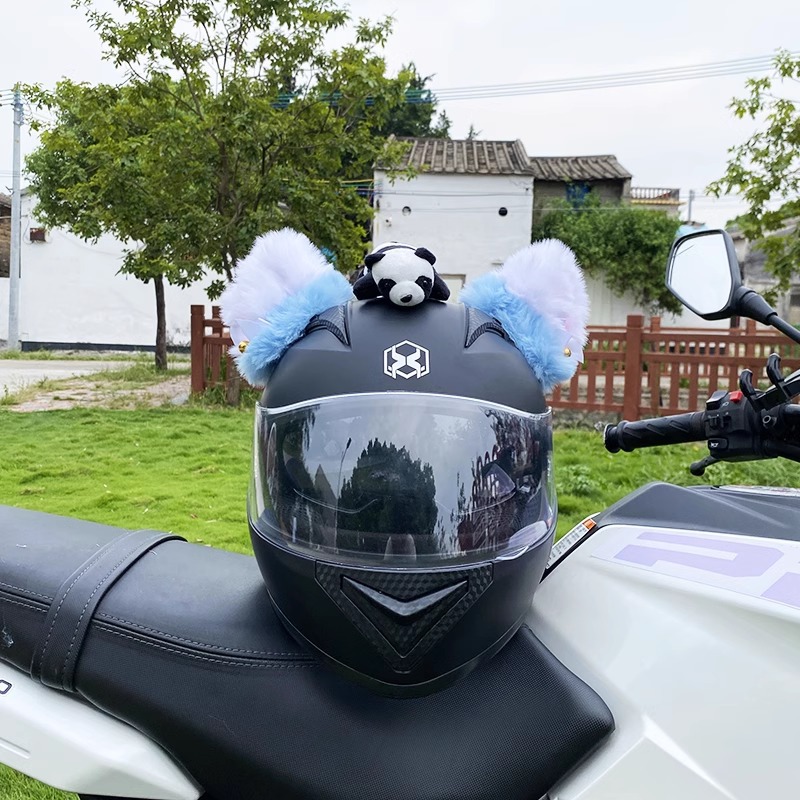 Diàndòngchē Plush Cat Ear Helmet Decoration Detachable Accessories (Auto Parts and Accessories) - light-blue-thick-plush-cat-ears-no-tail-no-panda-no-helmet
