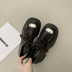 Jinmi Chunky-Heel British-Style Leather Shoes for Women, 2022 Autumn/Winter New Arrival – Versatile Brown Large-Toe Mary Jane Pumps