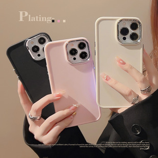 Electroplated Lens iPhone 16 Suitable for Apple 17 Phone Case Soft 14 Silicone 13 Simple Solid Color 15 Pro Max