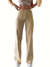 C 33481 High Waist Solid Color Jeans ��������ţ�п�