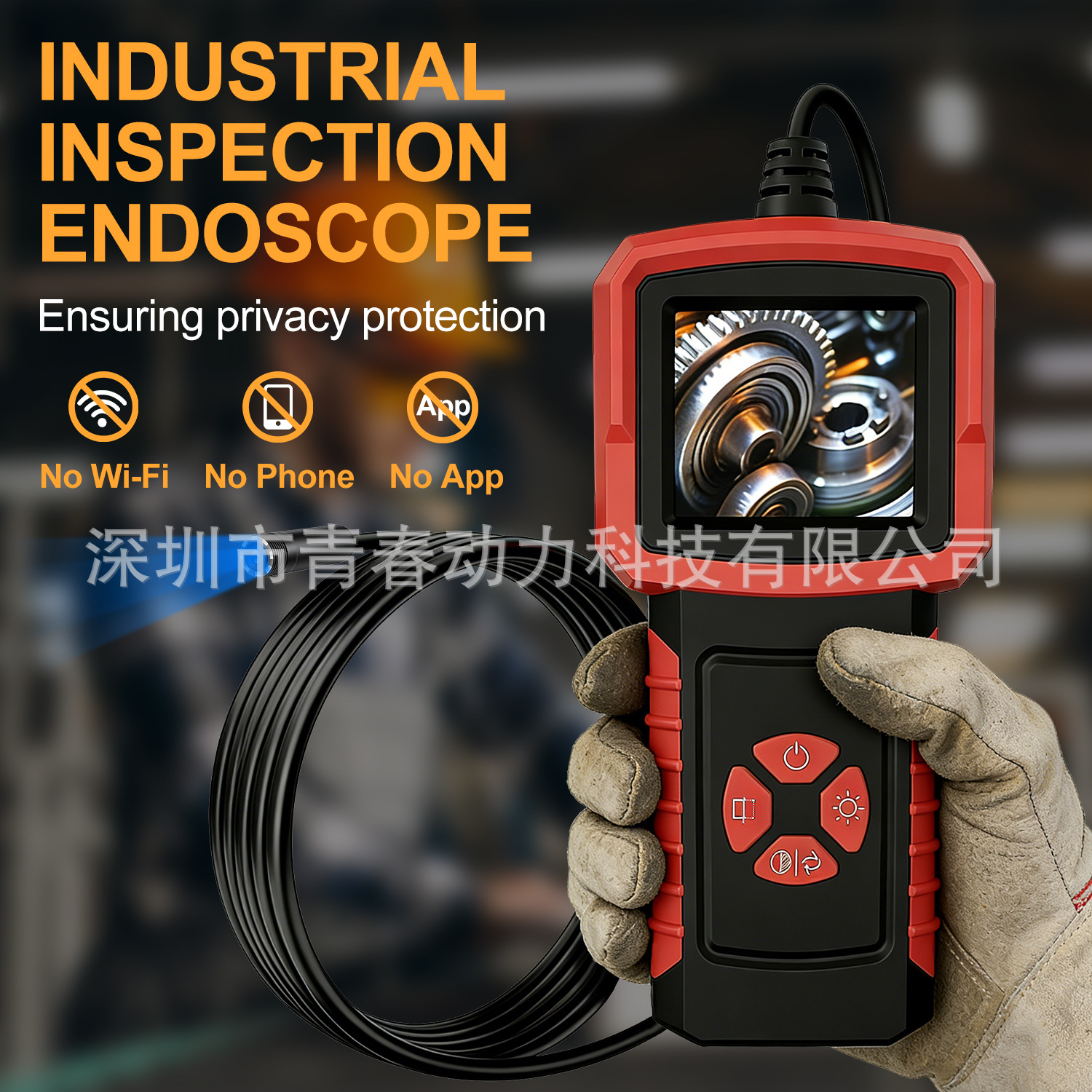 Taşınabilir endüstriyel endoskop, 2,4 inç HD, 200W, su geçirmez