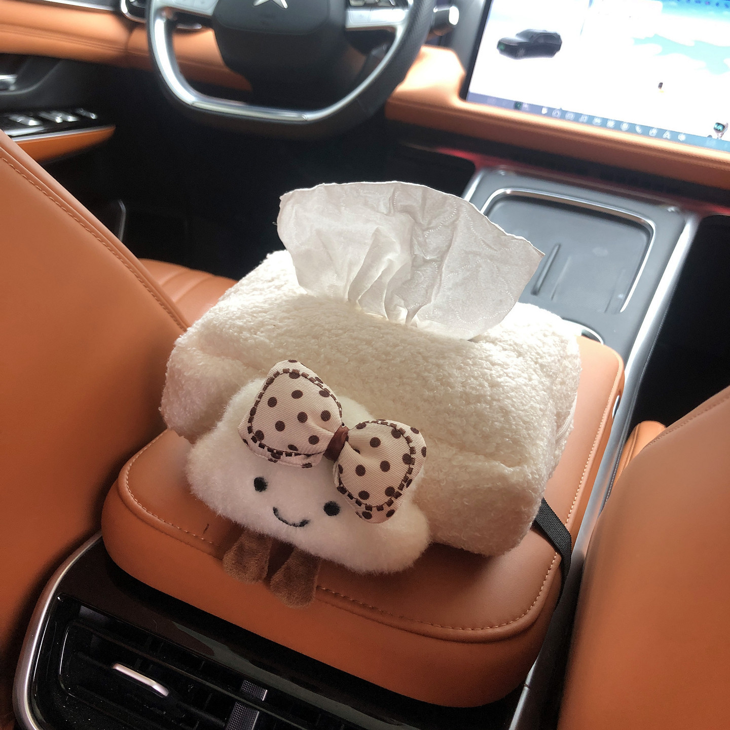 New Car Tissue Box, Car Armrest Box Tissue Bag, Seat-Mounted Car Tissue Bag, Large Capacity, Cute Cloud Design