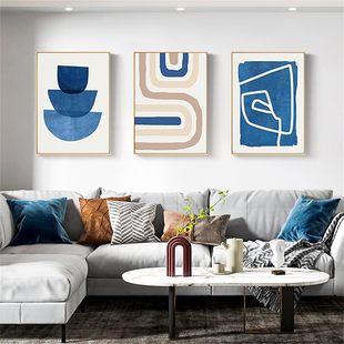 Modern Scandinavian Blue Abstract Geometric Lines Color Block Living Room Bedroom Canvas Decorative Painting Core Poster Frameless